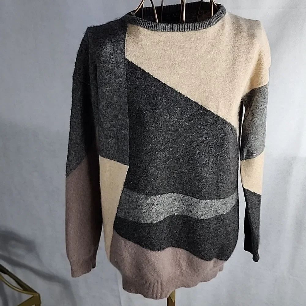 100% Cashmere FORTE Colorblock Sweater Buttery Soft Color Block - Picture 3 of 8